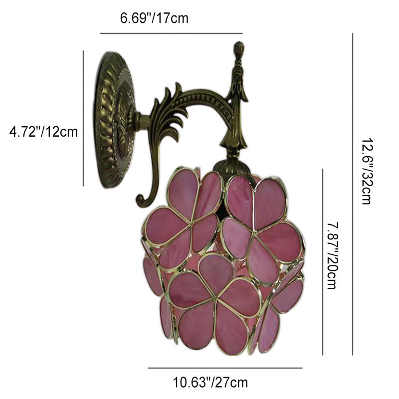 European Vintage Tiffany Flower Shaped Glass Wall Sconce