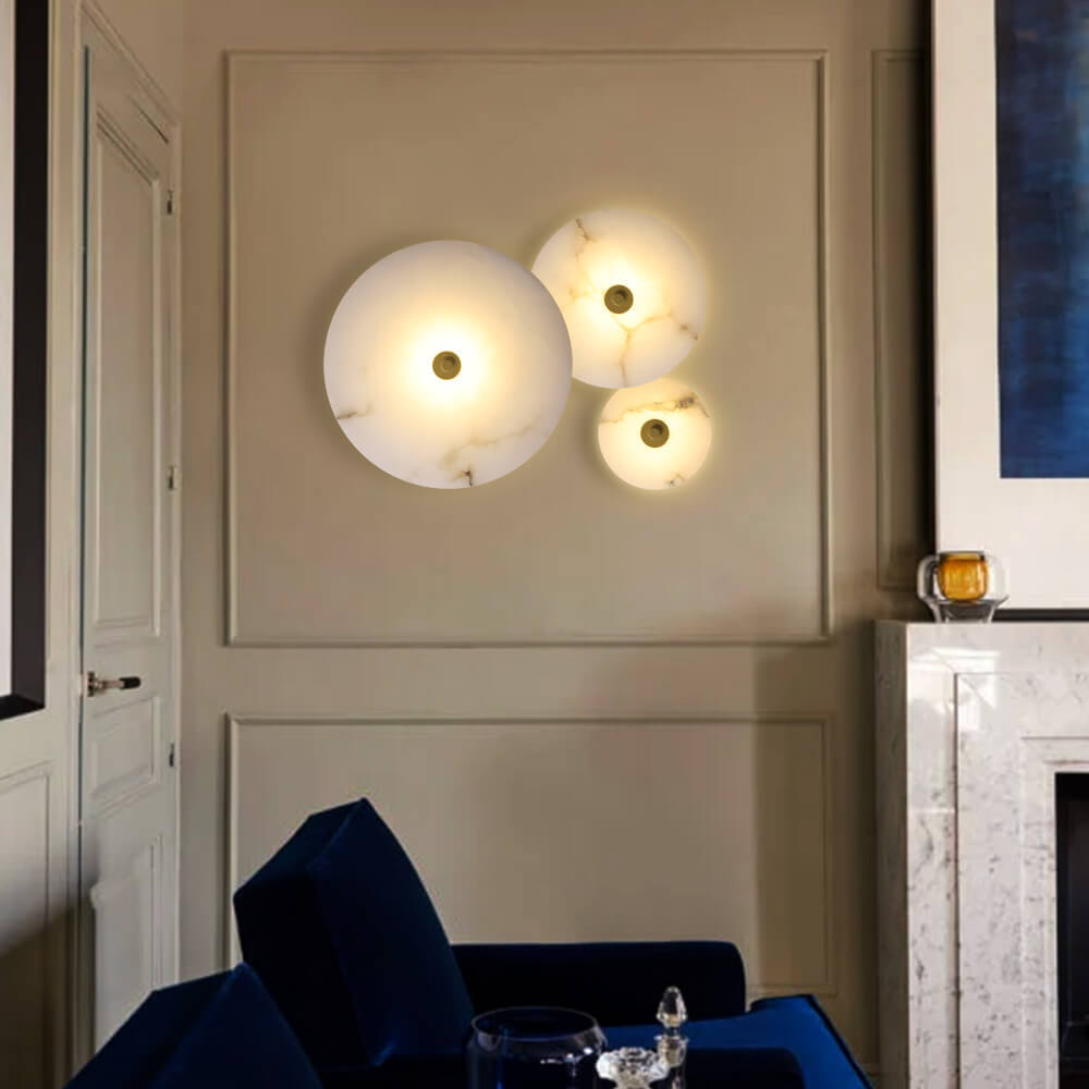 Contemporary Luxury Round Marble Iron LED Wall Sconce