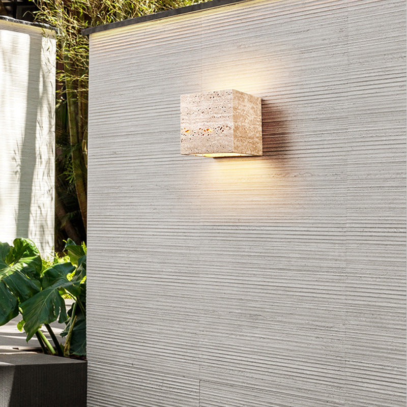 Traditional Japanese Travertine Square Waterproof Wall Light