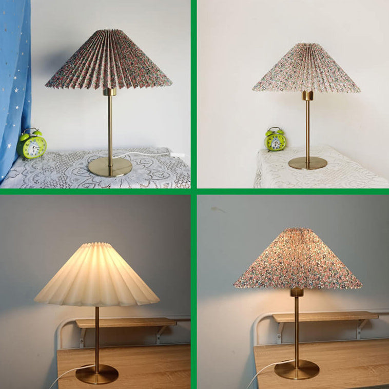 Retro Nostalgic Pleated Cloth Cover Umbrella Table Lamp