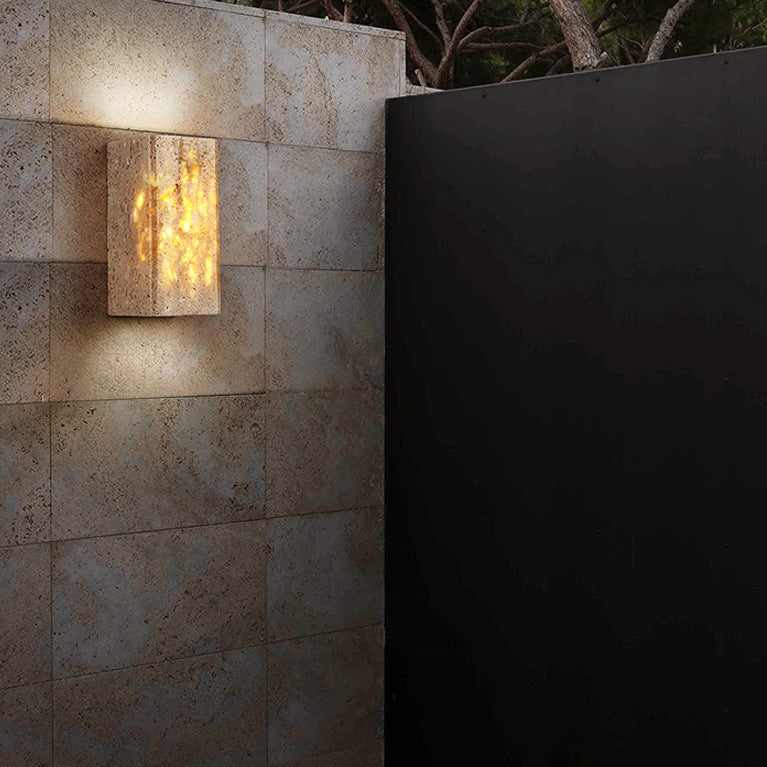 Traditional Japanese Travertine Square Waterproof Wall Light