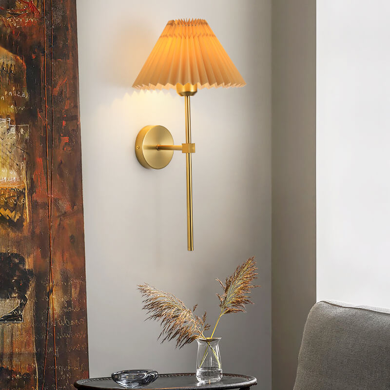 Vintage Pleated Fabric Shade Straight Arm Wall Sconce