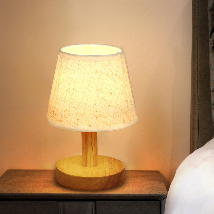 Nordic Round Wood Fabric LED Table Lamp