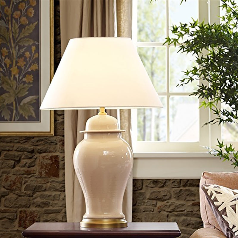 Traditional Rustic Ceramic Fabric Conic Vase Table Lamp