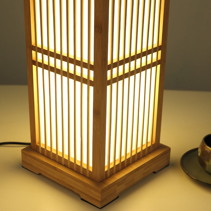 Traditional Japanese Square Bamboo Column 1-Light Table Lamp