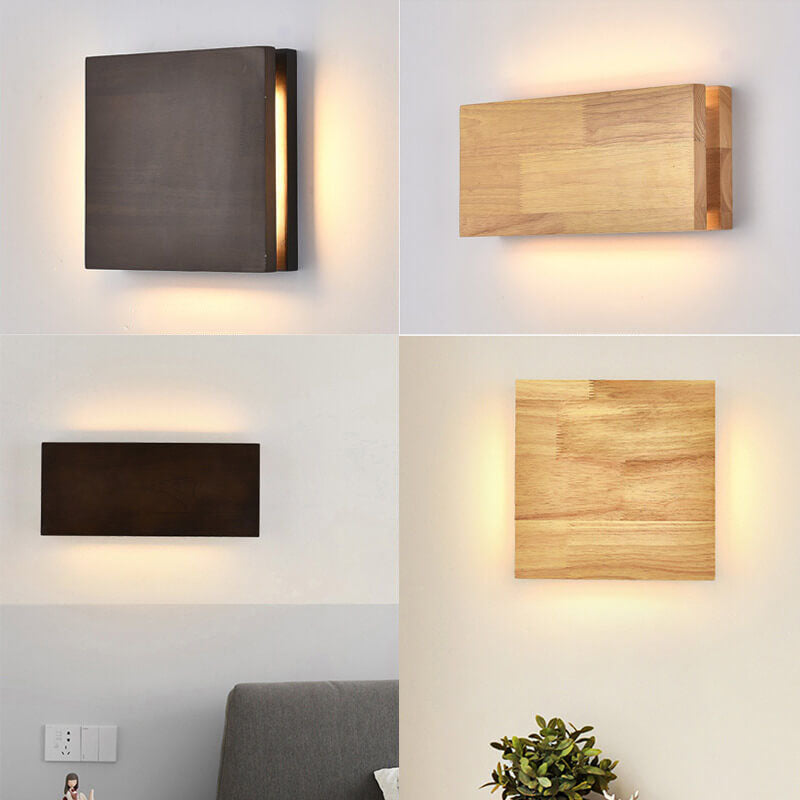 Japanese Wabi-Sabi Log Wood Rectangular LED Wall Sconce