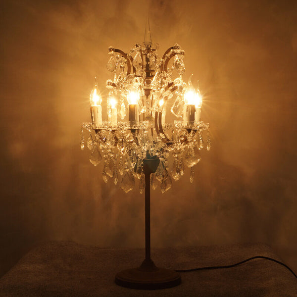 Elegant Traditional Vintage Crystal 6-Light Table Lamp