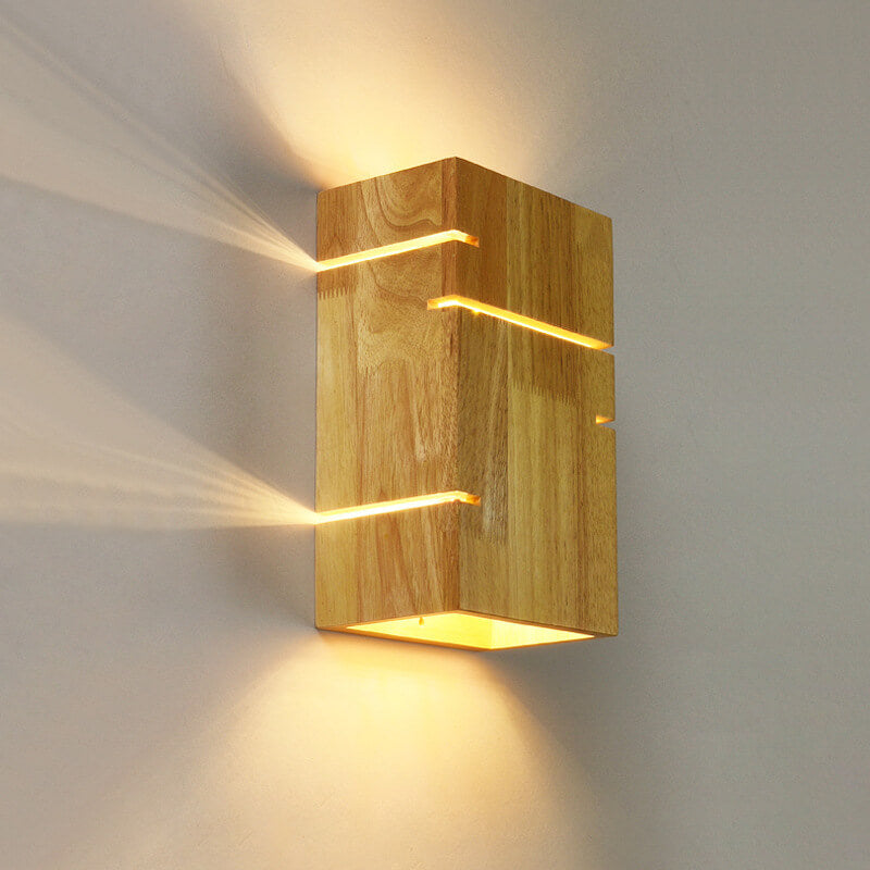 Modern Minimalist Wooden Square 2-Light Wall Sconce