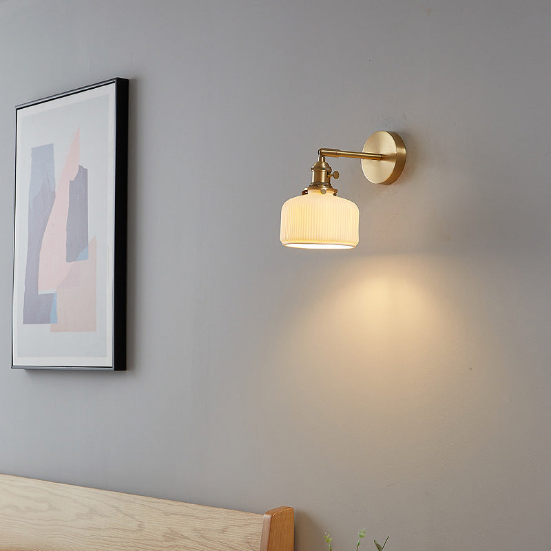 Modern Minimalist Striped Ceramic Jar 1-Light Wall Sconce