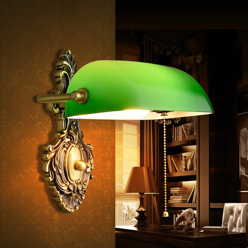 Retro Copper Green Glass Shade 1-Light Wall Sconce