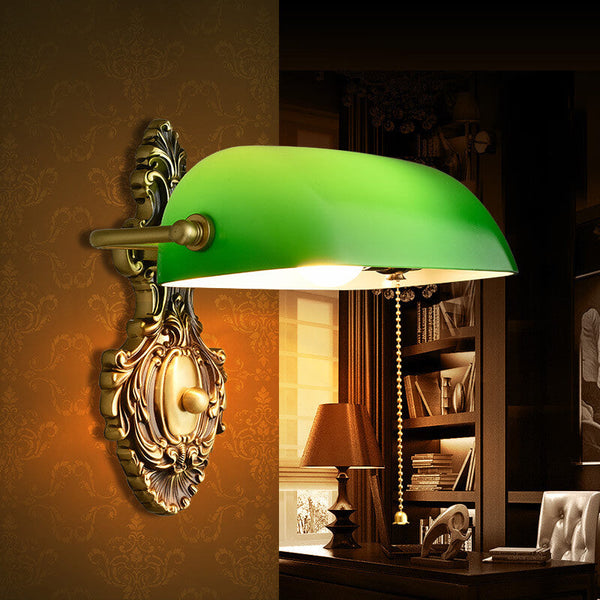 Retro Copper Green Glass Shade 1-Light Wall Sconce