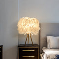 Modern Art Deco Feather Wood Cylinder Triangle Table Lamp