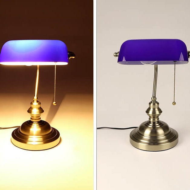 Retro-Colored Glass Table Lamp with Metal Base - Table Lamp