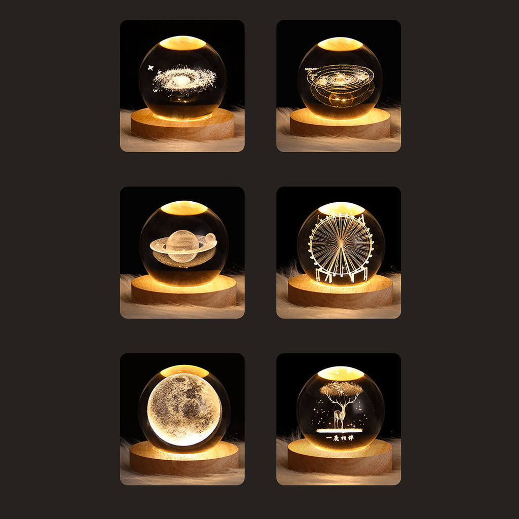 Creative Star System Crystal Ball USB LED Night Table Lamp