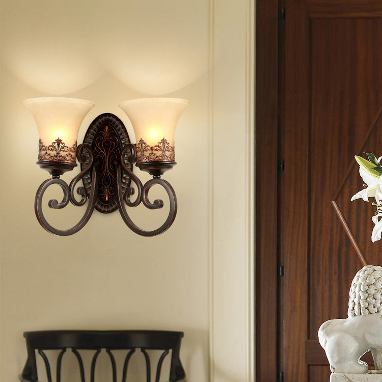 Traditional Vintage Round Glass Iron 1/2 Light Wall Sconce