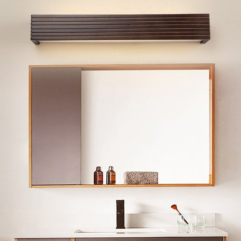 Traditional Chinese Striped Wood Cuboid LED Vanity Wall Sconce