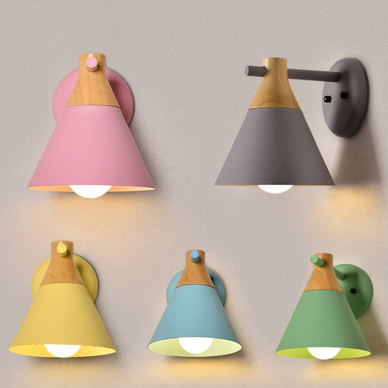Nordic Solid Wood Macaron Cone Shade 1-Light Wall Sconce