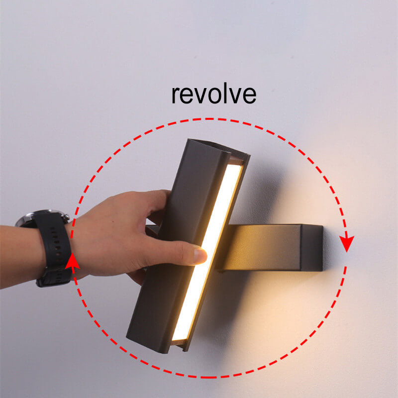 Modern Minimalist Rectangular Aluminum Iron Wood Rotatable Wall Sconce