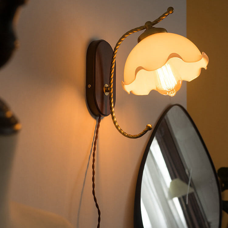 French Vintage Cream Glass Petal 1-Light Wall Sconce