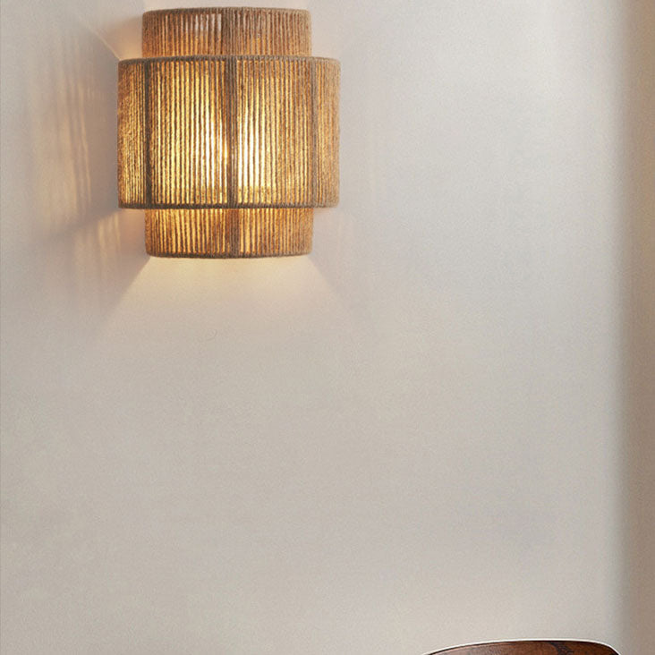 Traditional Japanese Rope Woven Curved 1-Light Wall Sconce