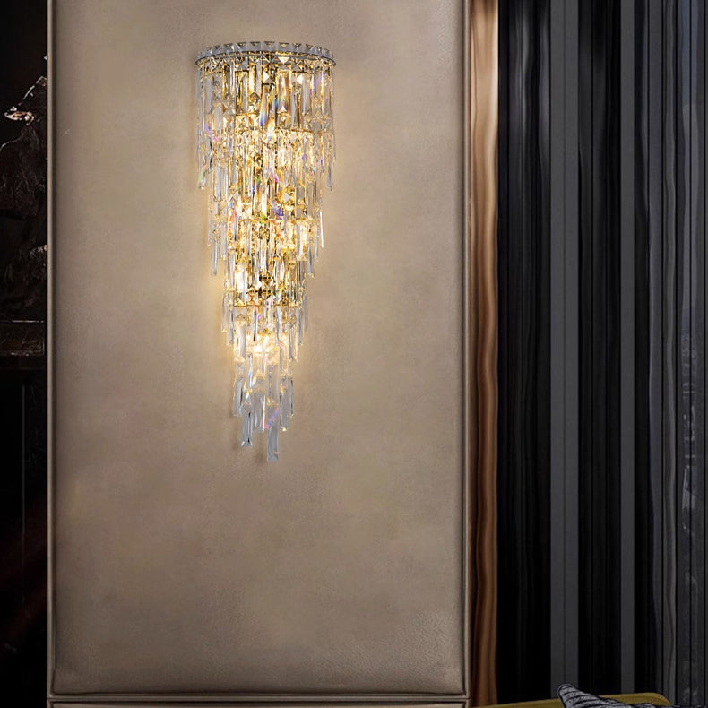 Contemporary Luxury Crystal Tassel Half Post Wall Sconce