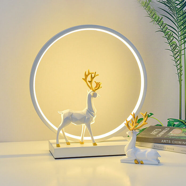Nordic Iron Acrylic Circle Deer USB Plug-in LED Table Lamp