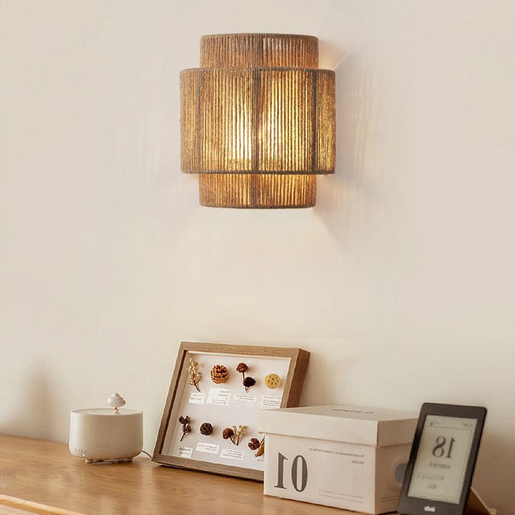 Traditional Japanese Rope Woven Curved 1-Light Wall Sconce