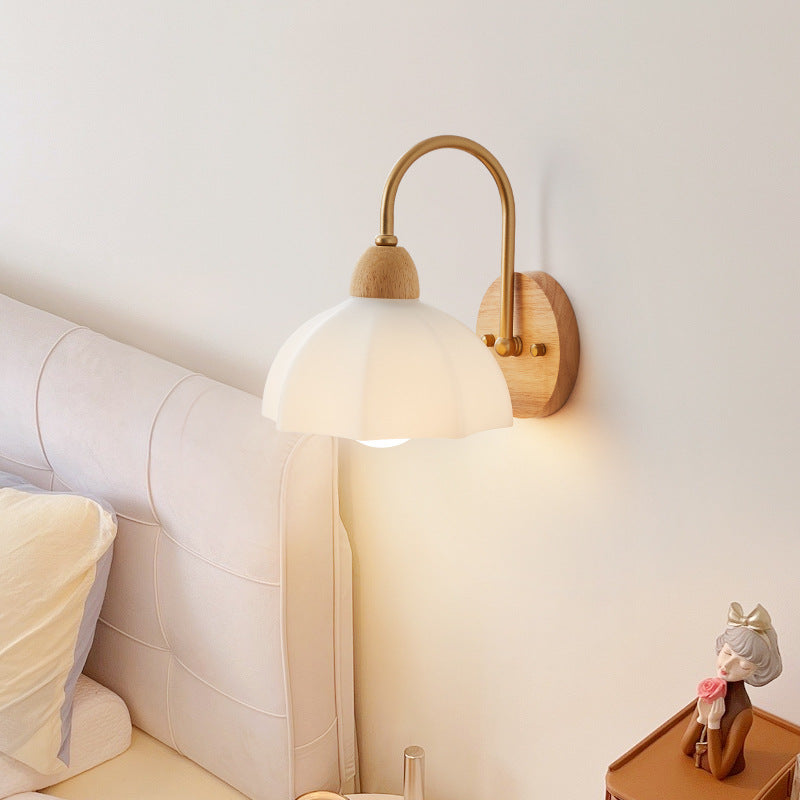 Contemporary Creative Wood Ceramic Flower Shade Wall Sconce