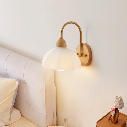 Contemporary Creative Wood Ceramic Flower Shade Wall Sconce