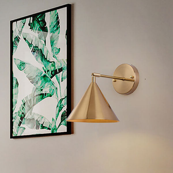 Contemporary Industrial Iron Plated Brass Cone Wall Sconce