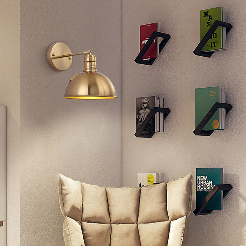 Contemporary Industrial Iron Plated Brass Cone Wall Sconce