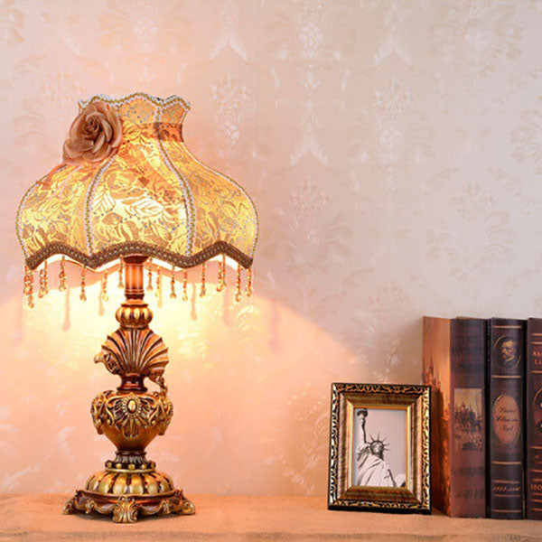 European Vintage Fabric Tassel Resin Court Table Lamp