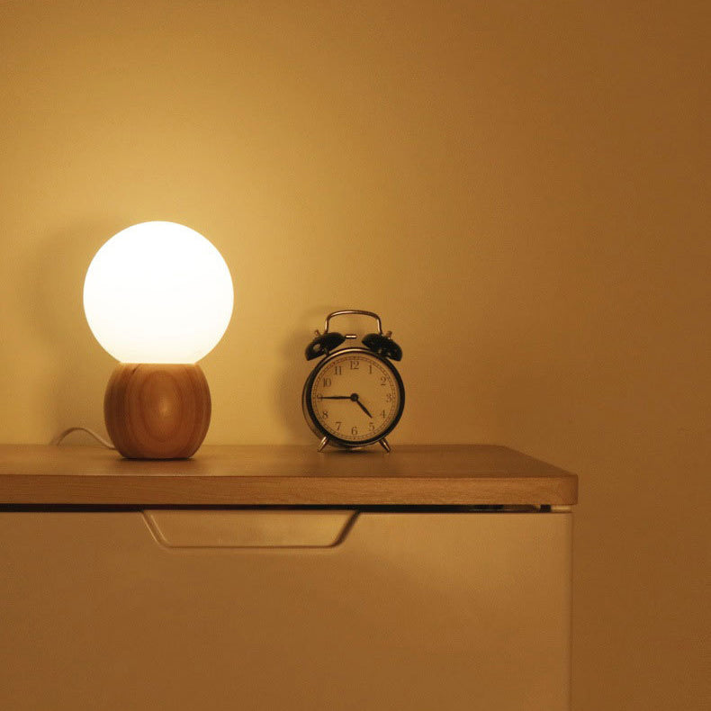 Scandinavian Orb Glass Wood Base 1-Light Table Lamp