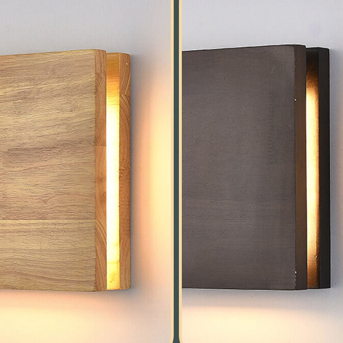 Japanese Wabi-Sabi Log Wood Rectangular LED Wall Sconce