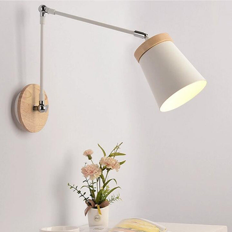 Contemporary Scandinavian Solid Wood Iron Cylinder Wall Sconce