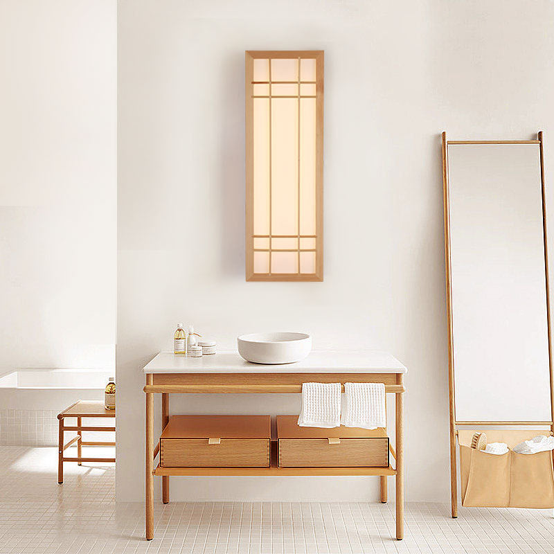 Traditional Japanese Rectangle Solid Wood LED Wall Sconce