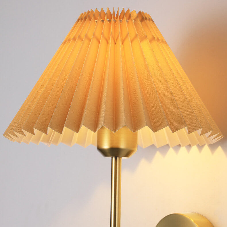 Vintage Pleated Fabric Shade Straight Arm Wall Sconce