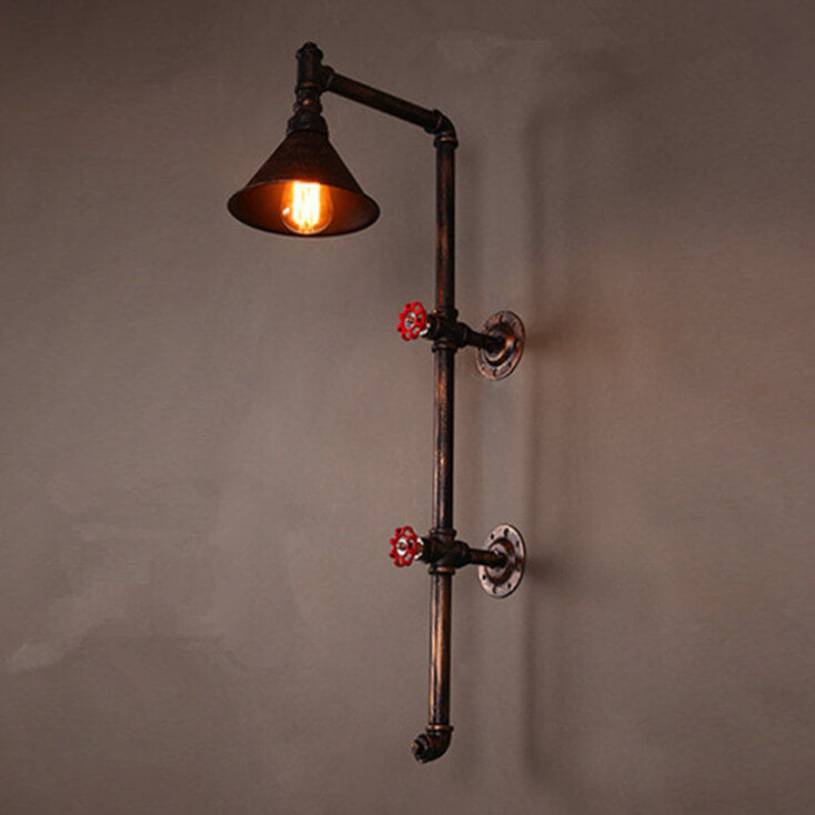 Retro Industrial Iron Water Pipe Faucet Design Wall Sconce