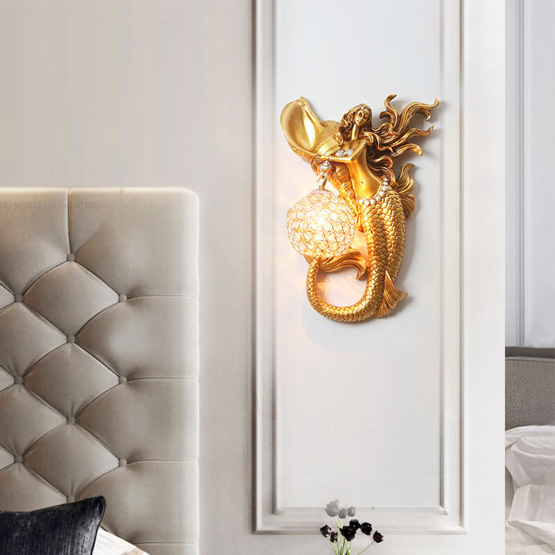 Modern Creative Resin Mermaid Crystal Shade 1-Light Wall Sconce