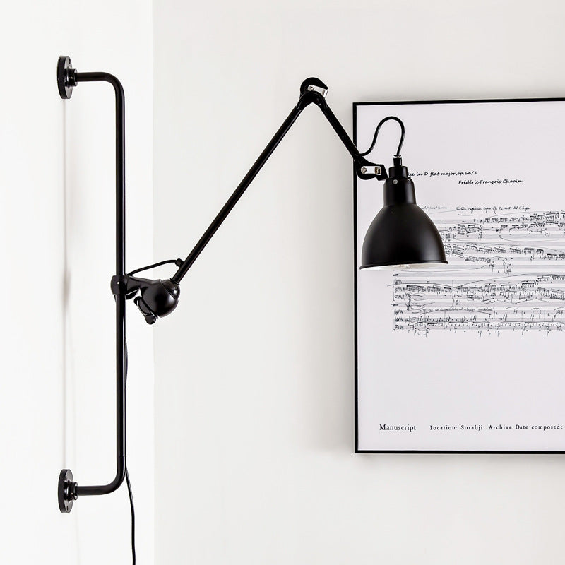 Industrial Vintage Iron Long Pole Swing Arm Wall Sconce