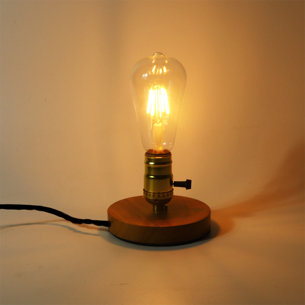 Traditional Vintage Glass Solid Wood Base 1-Light Table Lamp