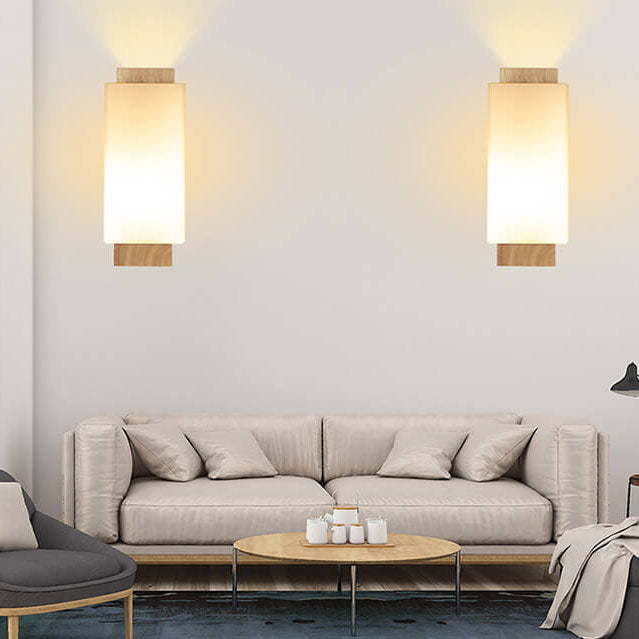 Modern Minimalist Solid Wood Square Glass Column Wall Sconce