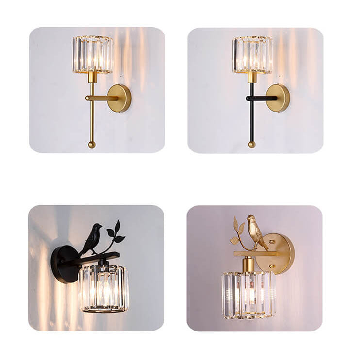 Traditional Vintage Iron Glass Round Bird Wall Sconce