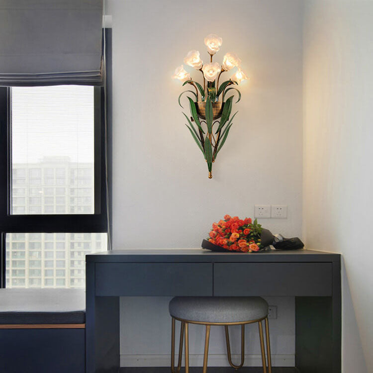 Modern Minimalist Glass Flower 6/10-Light Wall Sconce