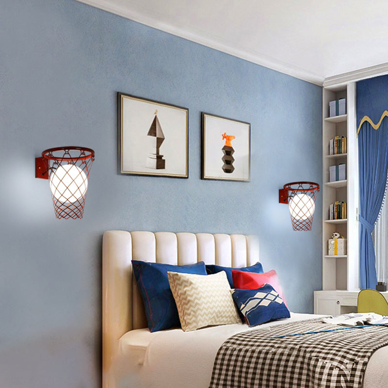 Modern Kids Iron Glass Basketball Hoop Wall Sconce