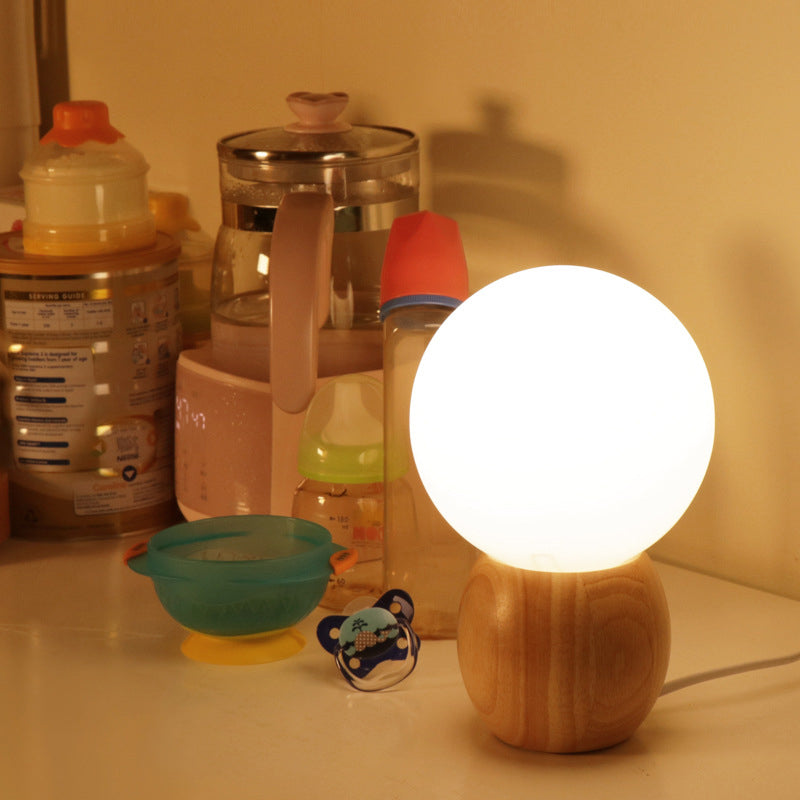Scandinavian Orb Glass Wood Base 1-Light Table Lamp