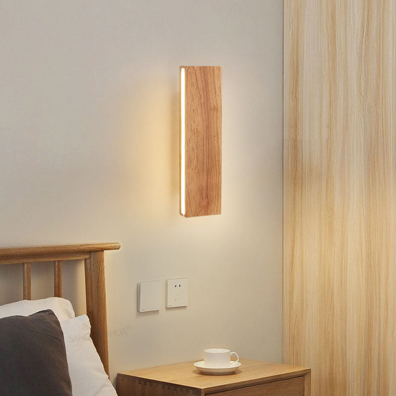 Japanese Minimalist Log Rectangular Flat Wall Sconce