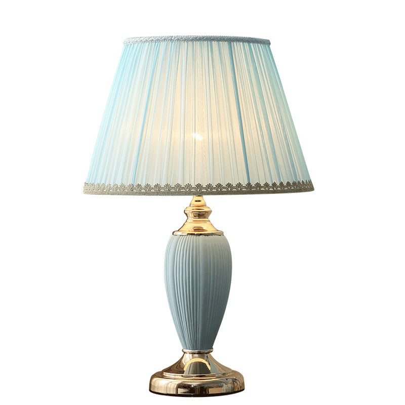 Traditional European Pleated Fabric Shade Ceramic Table Lamp