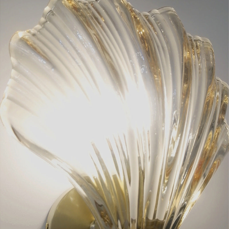 Modern Art Deco Scalloped Shell Amber Glass Wall Sconce