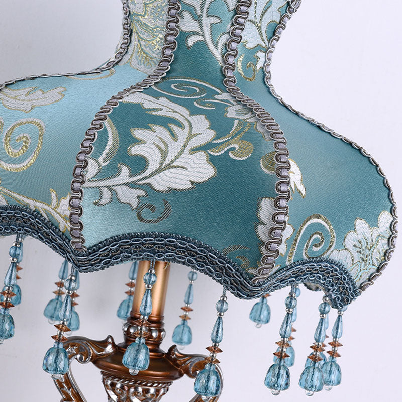 Traditional European Blue Fabric Tassel Resin Table Lamp